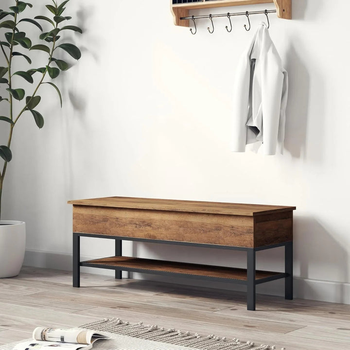 Marella Farmhouse Bench with Underseat and Lower Shelf Storage | Furniture | Waseeh Pakistan
