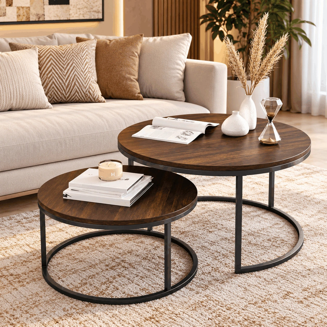 Maywood pair of round nesting tables in a living room setting