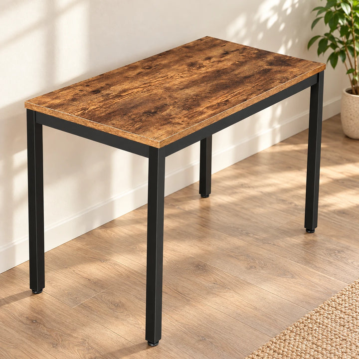 47-inch rustic brown metal frame desk in a bright home workspace