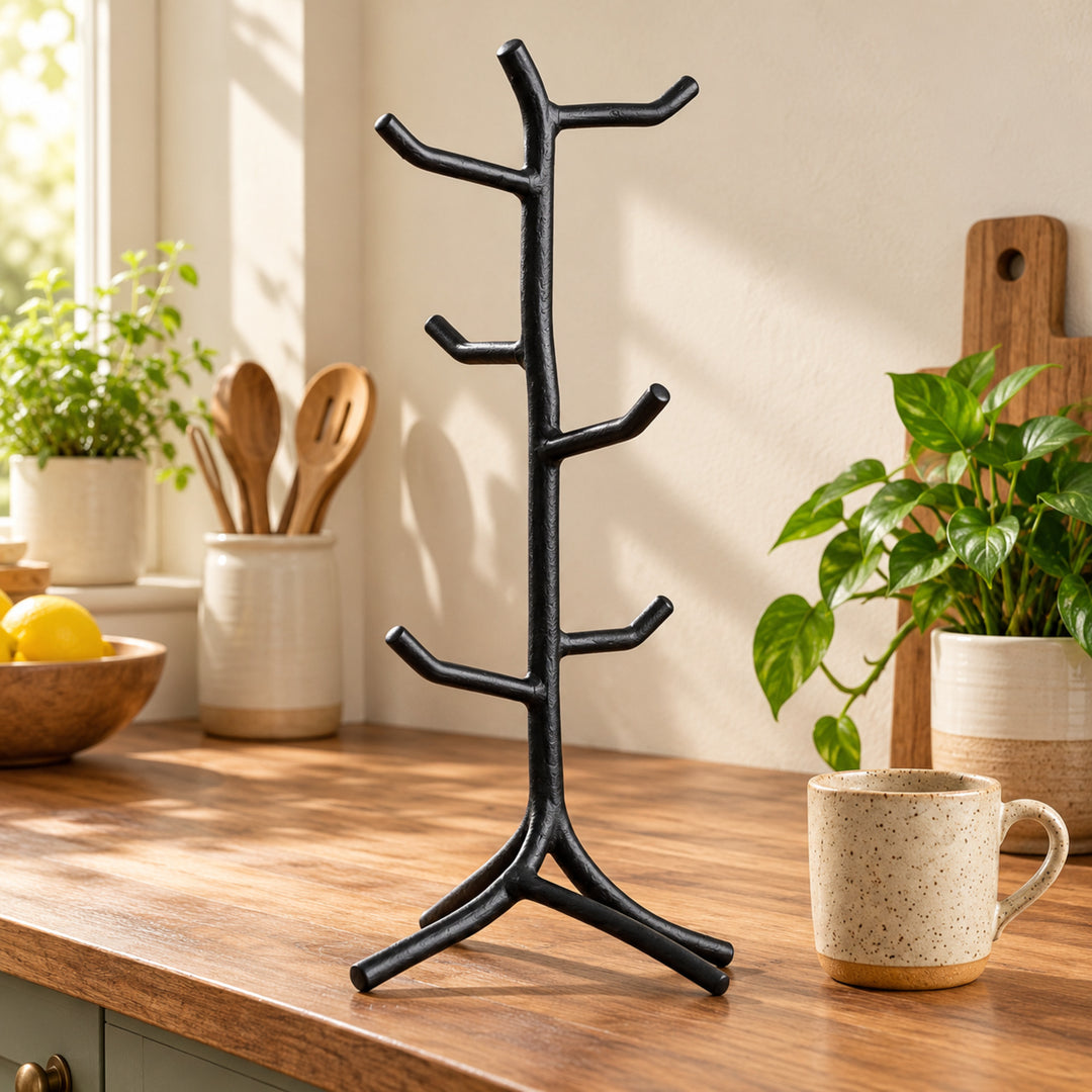 Mugloo kitchen organizer concept shown with natural greenery in warm kitchen setting
