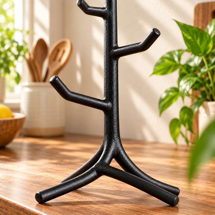 Mugloo mug tree concept construction detail with natural greenery and warm kitchen styling
