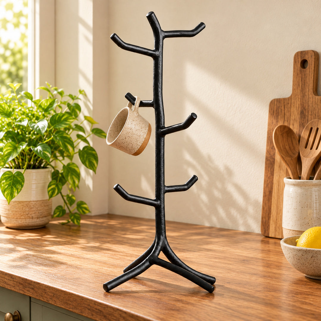 Mugloo mug tree concept alternate view with natural greenery and warm kitchen styling