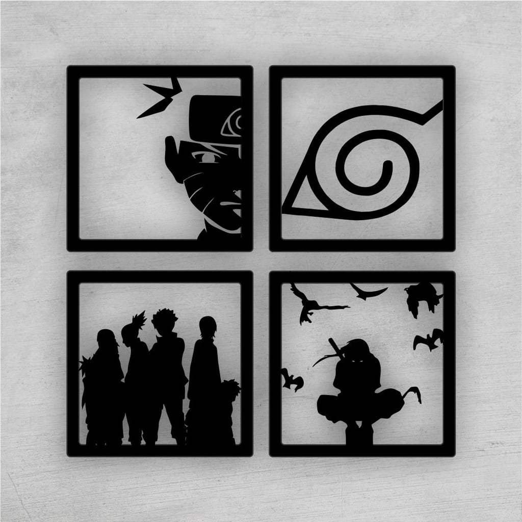 Naruto Itachi Leaf Village Inspired - Anime Wall Hanging Frame Decor (Set of 4) | Furniture | Waseeh Pakistan
