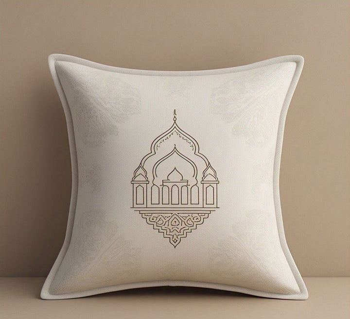 Cream Ramadan cushion cover with mosque dome line art design