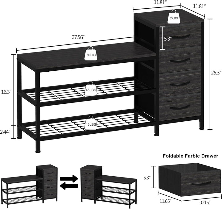 OTICA 3-Tier Drawers Seating Storage Shoe Industrial Entryway Rack | Not Sale FB | Waseeh Pakistan