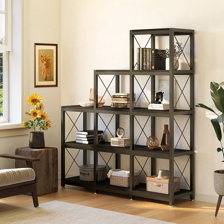 Pecks Industrial Bookshelf Living Lounge 12 Shelves Industrial Bookcase Rack | Furniture | Waseeh Pakistan