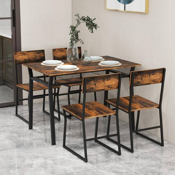 Pikkizi Industrial Rectangular Kitchen Dining Room Chairs Table (Set of 5) | Not Sale FB | Waseeh Pakistan