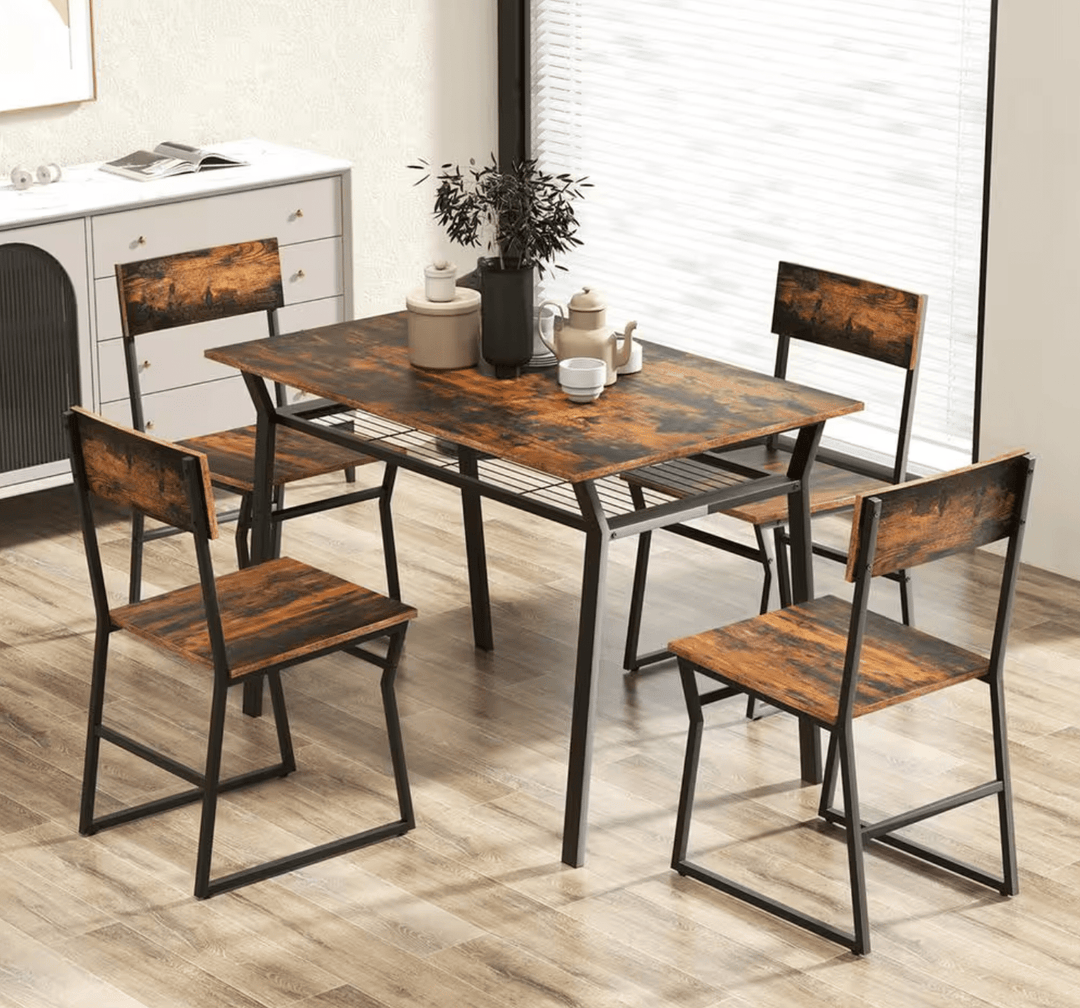 Pikkizi Industrial Rectangular Kitchen Dining Room Chairs Table (Set of 5) | Not Sale FB | Waseeh Pakistan