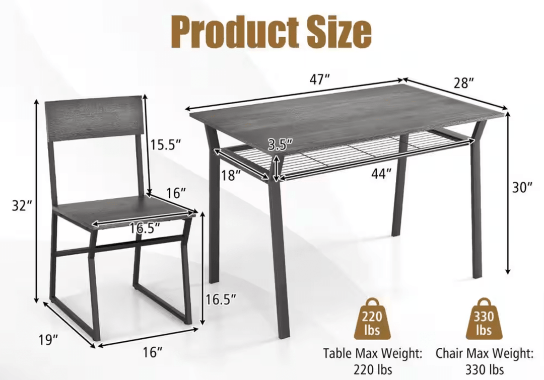 Pikkizi Industrial Rectangular Kitchen Dining Room Chairs Table (Set of 5) | Not Sale FB | Waseeh Pakistan