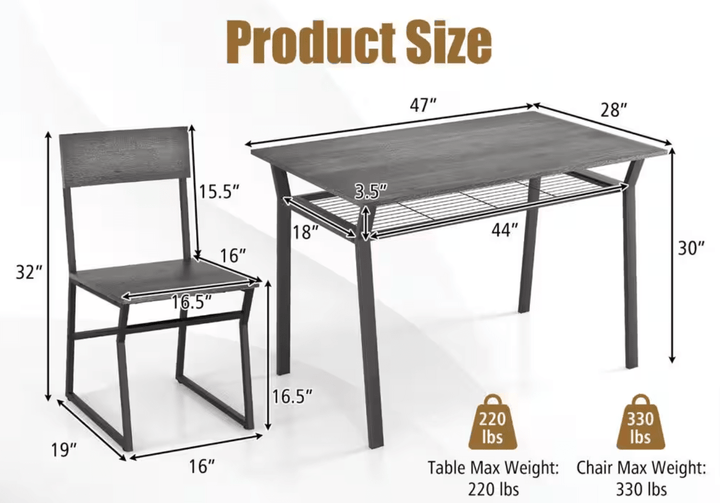 Pikkizi Industrial Rectangular Kitchen Dining Room Chairs Table (Set of 5) | Not Sale FB | Waseeh Pakistan