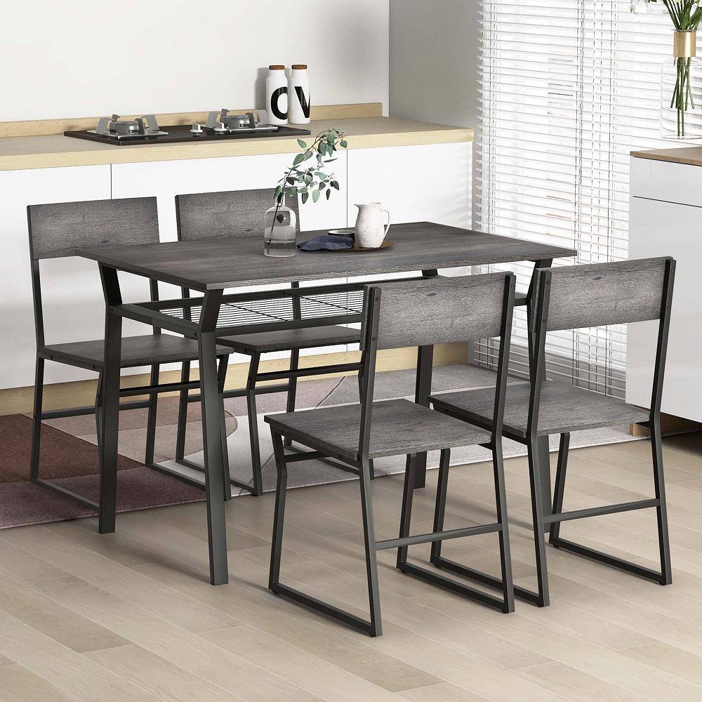 Pikkizi Industrial Rectangular Kitchen Dining Room Chairs Table (Set of 5) | Not Sale FB | Waseeh Pakistan