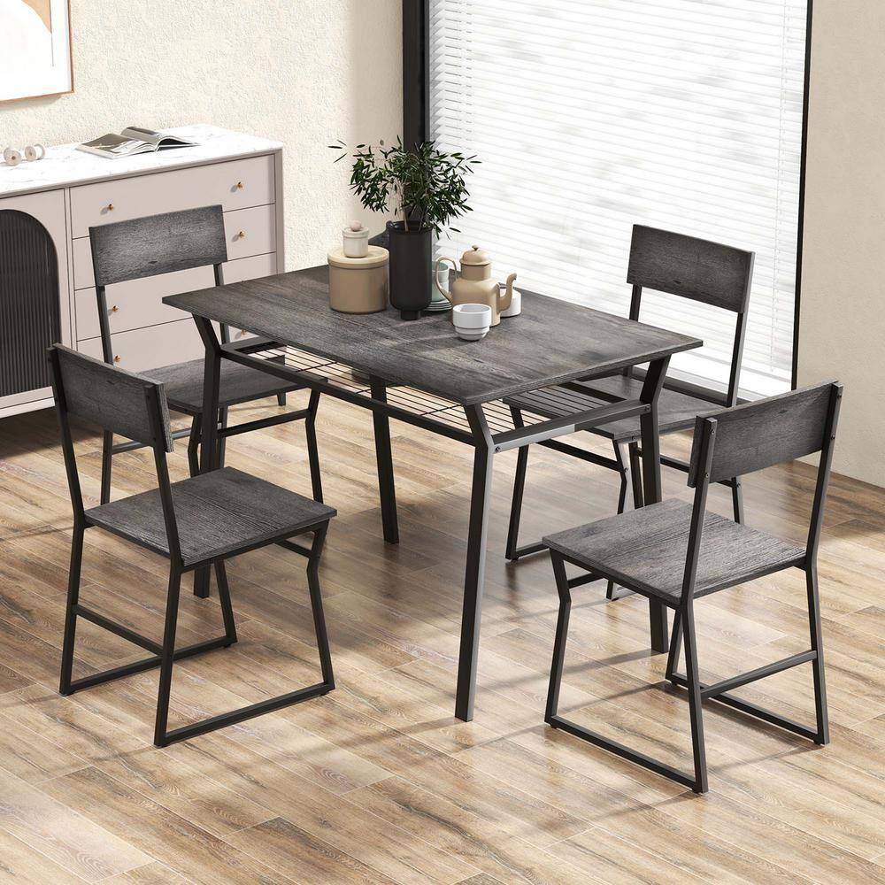 Pikkizi Industrial Rectangular Kitchen Dining Room Chairs Table (Set of 5) | Not Sale FB | Waseeh Pakistan