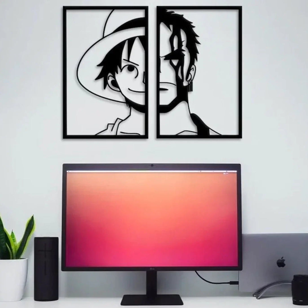 Pirate Monkey Duo D. Luffy Split Panel Shanks Wall Art 1 piece - 2-Piece Anime-Inspired Silhouette for Home Decor | Home Décor | Waseeh Pakistan