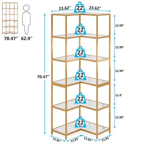 Powded 6-Shelf Corner Bookcase Organizer Rack | Furniture | Waseeh Pakistan