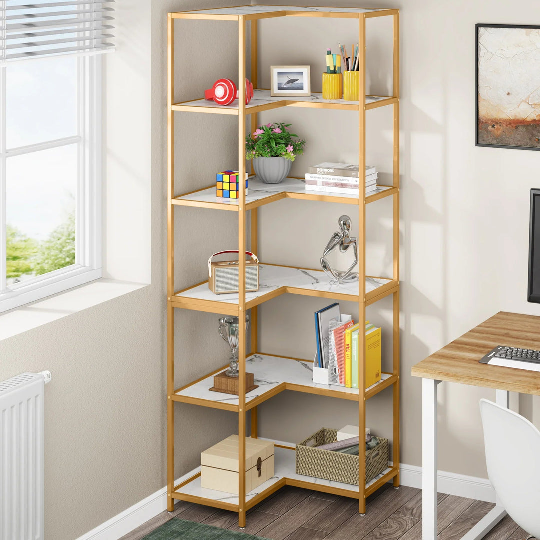 Powded 6-Shelf Corner Bookcase Organizer Rack | Furniture | Waseeh Pakistan