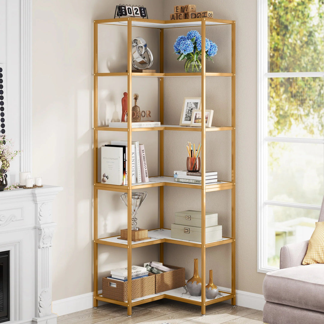 Powded 6-Shelf Corner Bookcase Organizer Rack | Furniture | Waseeh Pakistan
