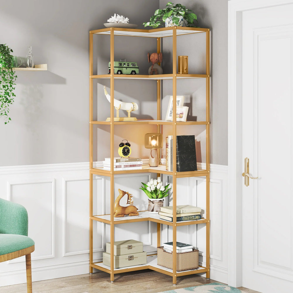 Powded 6-Shelf Corner Bookcase Organizer Rack | Furniture | Waseeh Pakistan