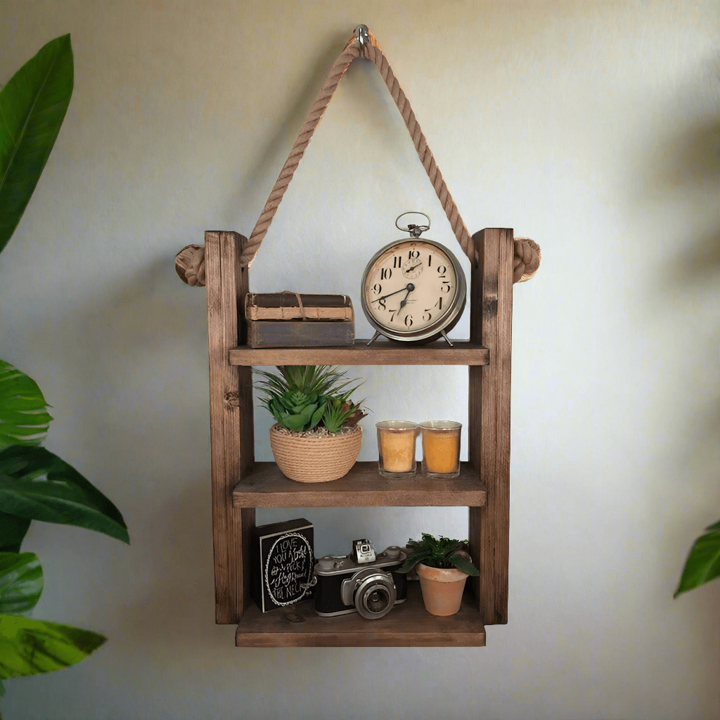 Rustic Wall Wood and Rope Ladder Shelf | Furniture | Waseeh Pakistan