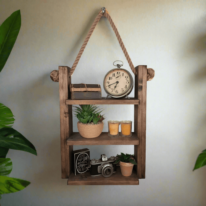 Rustic Wall Wood and Rope Ladder Shelf | Furniture | Waseeh Pakistan
