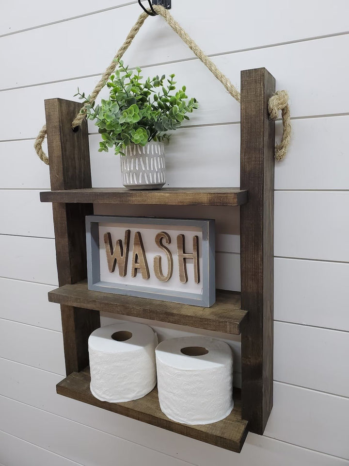 Rustic Wall Wood and Rope Ladder Shelf | Furniture | Waseeh Pakistan