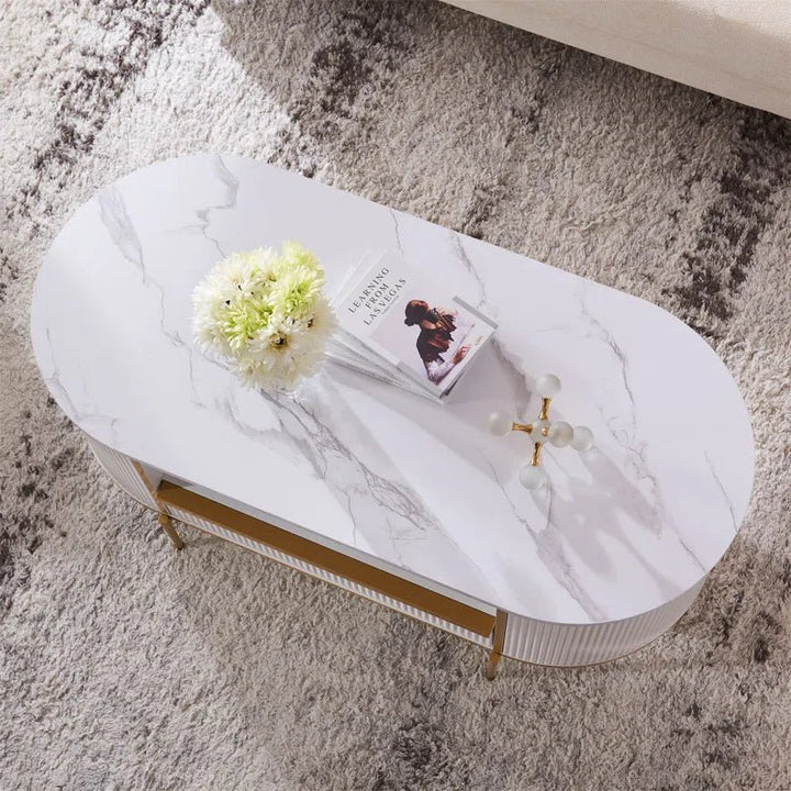 Seellen Oval Fluted Living Lounge Drawing Room Center Coffee Table | Furniture | Waseeh Pakistan