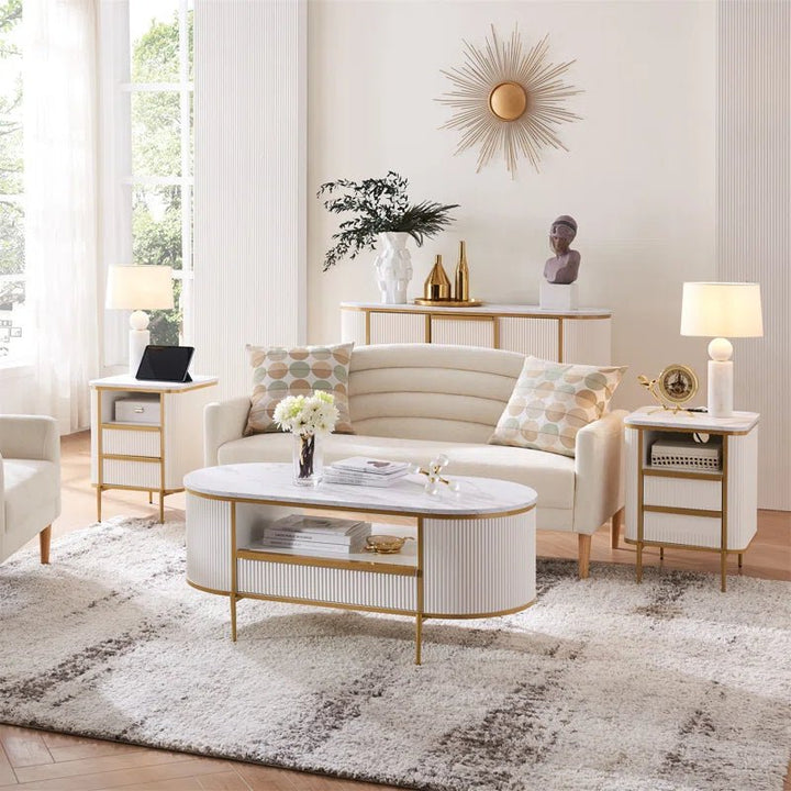 Seellen Oval Fluted Living Lounge Drawing Room Center Coffee Table | Furniture | Waseeh Pakistan