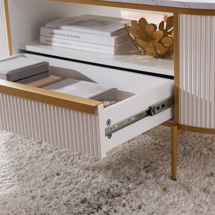 Seellen Oval Fluted Living Lounge Drawing Room Center Coffee Table | Furniture | Waseeh Pakistan