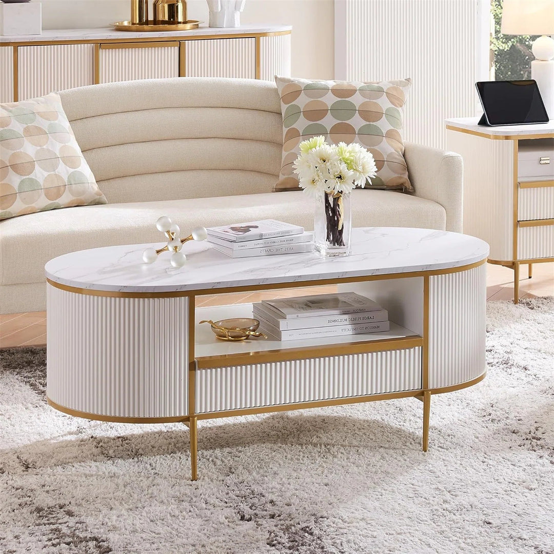 Seellen Oval Fluted Living Lounge Drawing Room Center Coffee Table | Furniture | Waseeh Pakistan