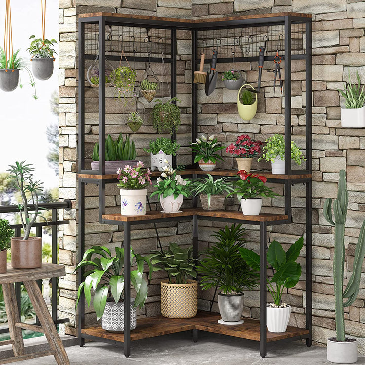 Sillison Tall Flower Shelf with 15 Hanging Hooks Planter Rack | Furniture | Waseeh Pakistan