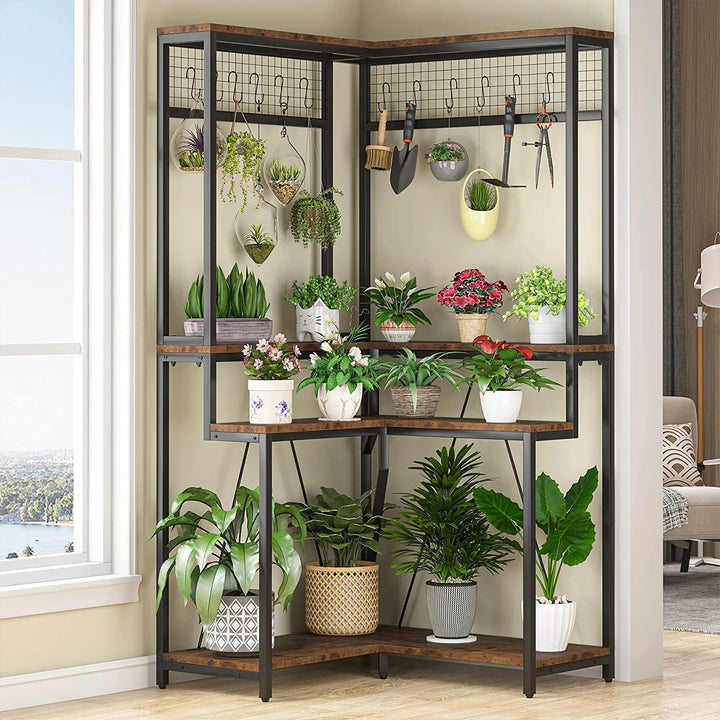 Sillison Tall Flower Shelf with 15 Hanging Hooks Planter Rack | Furniture | Waseeh Pakistan