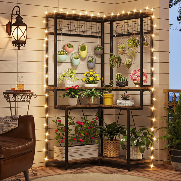Sillison Tall Flower Shelf with 15 Hanging Hooks Planter Rack | Furniture | Waseeh Pakistan