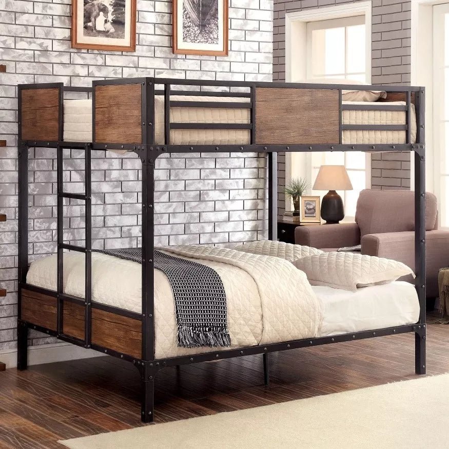 Sindrowzy Industrial Style Iron and Wood Bunk Bed 2 Seats | Furniture | Waseeh Pakistan