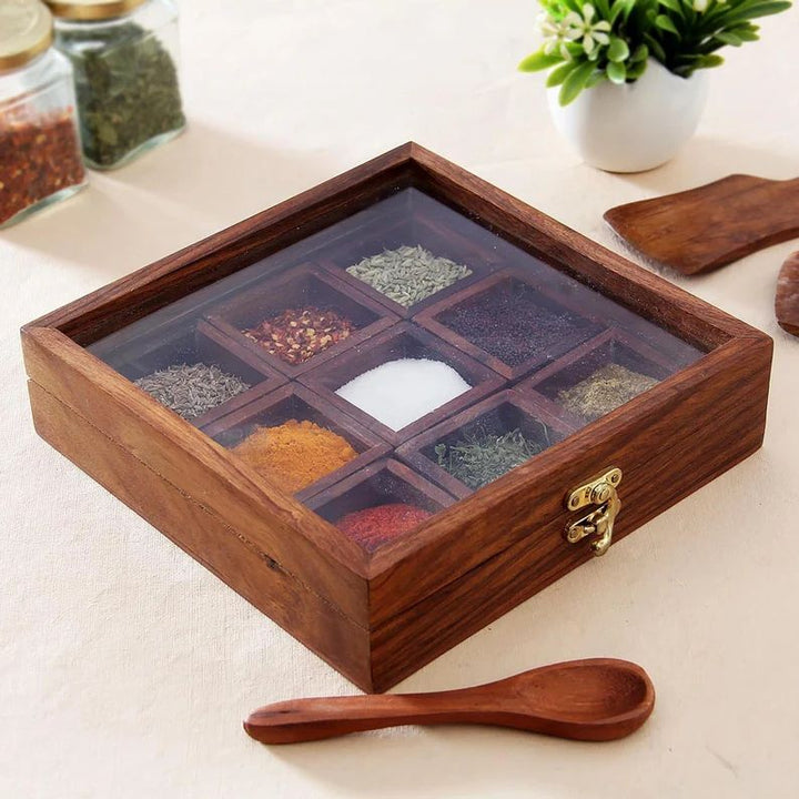 The Traditional Kitchen Spice Box (Solid Wood with Glass Top) | kitchen Item | Waseeh Pakistan
