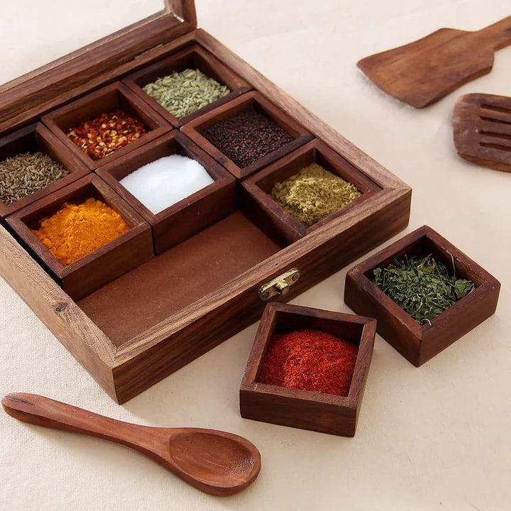 The Traditional Kitchen Spice Box (Solid Wood with Glass Top) | kitchen Item | Waseeh Pakistan