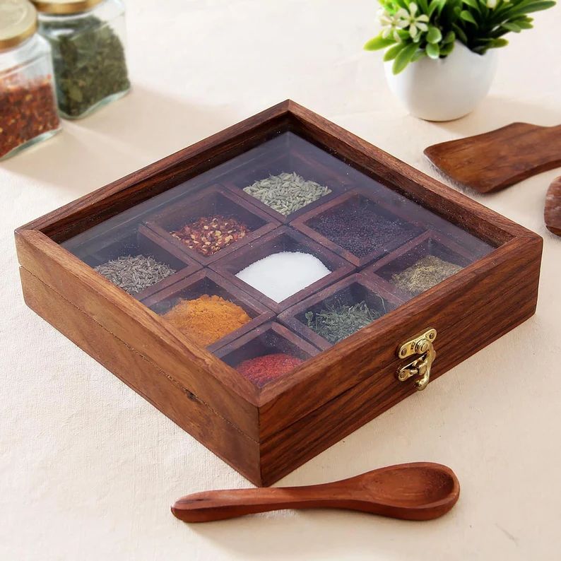 The Traditional Kitchen Spice Box (Solid Wood with Glass Top) | kitchen Item | Waseeh Pakistan