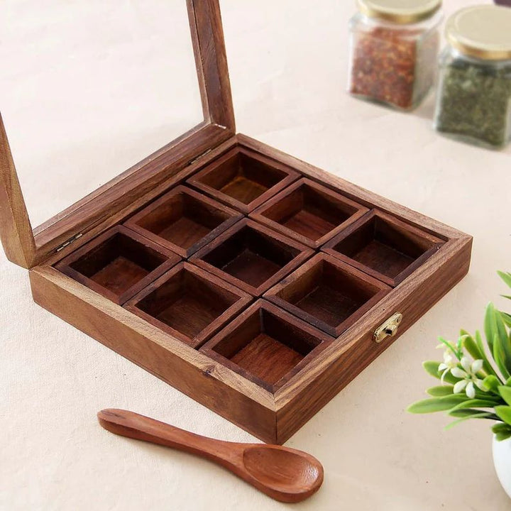 The Traditional Kitchen Spice Box (Solid Wood with Glass Top) | kitchen Item | Waseeh Pakistan