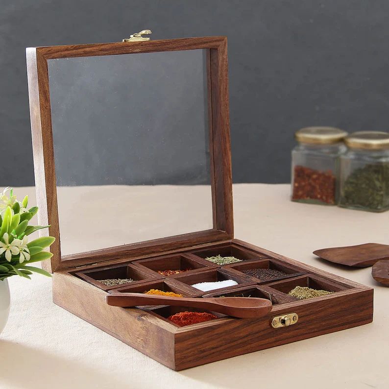 The Traditional Kitchen Spice Box (Solid Wood with Glass Top) | kitchen Item | Waseeh Pakistan