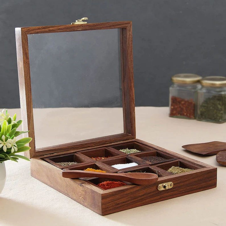 The Traditional Kitchen Spice Box (Solid Wood with Glass Top) | kitchen Item | Waseeh Pakistan