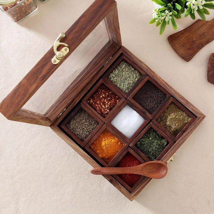 The Traditional Kitchen Spice Box (Solid Wood with Glass Top) | kitchen Item | Waseeh Pakistan