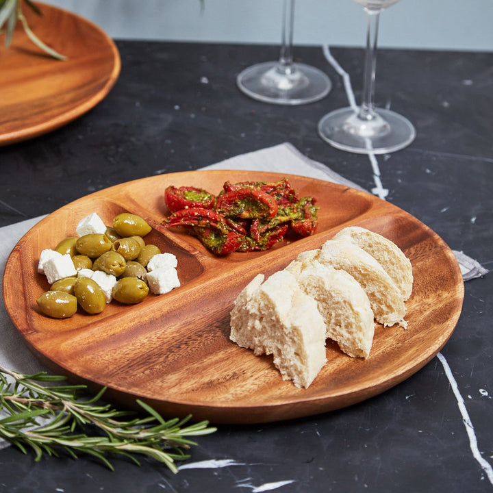 Three Section Round Wooden Platter | kitchen item | Waseeh Pakistan