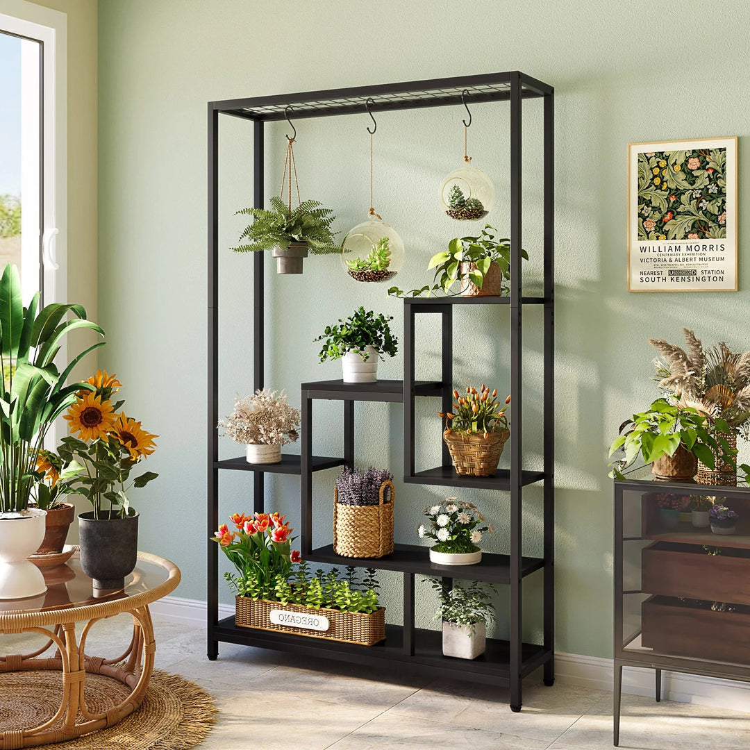Toluta Bonsai Shelf with 6 S Hanging Hooks Bookcase Planter Rack Decor | Furniture | Waseeh Pakistan