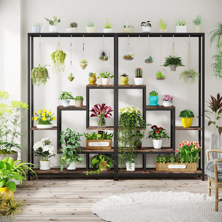 Toluta Bonsai Shelf with 6 S Hanging Hooks Bookcase Planter Rack Decor | Furniture | Waseeh Pakistan