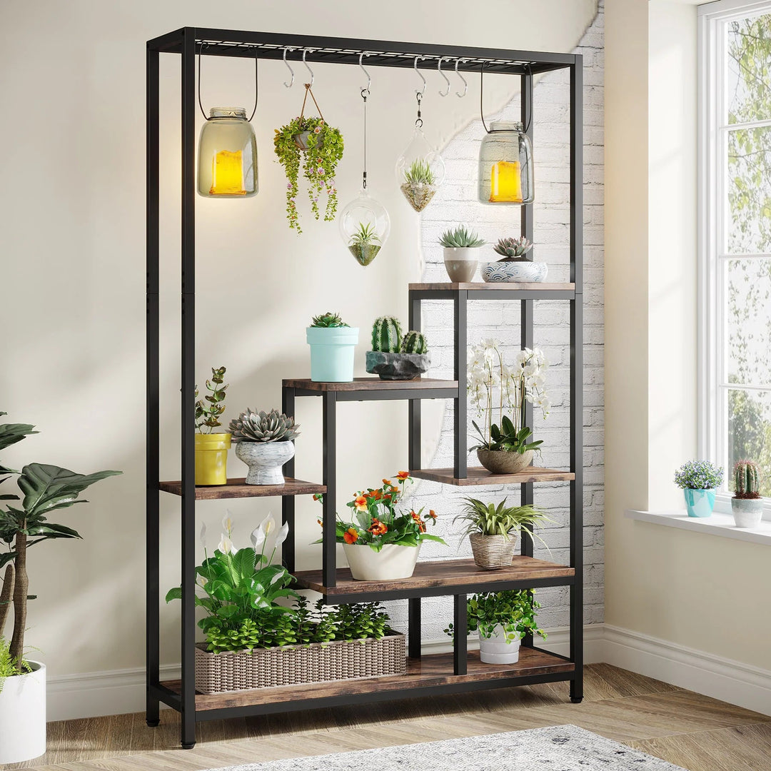 Toluta Bonsai Shelf with 6 S Hanging Hooks Bookcase Planter Rack Decor | Furniture | Waseeh Pakistan