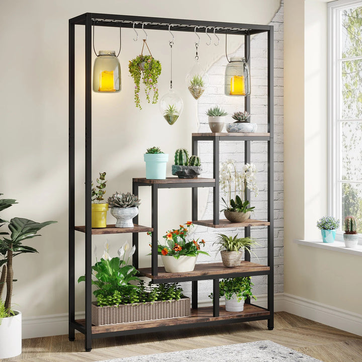 Toluta Bonsai Shelf with 6 S Hanging Hooks Bookcase Planter Rack Decor | Furniture | Waseeh Pakistan