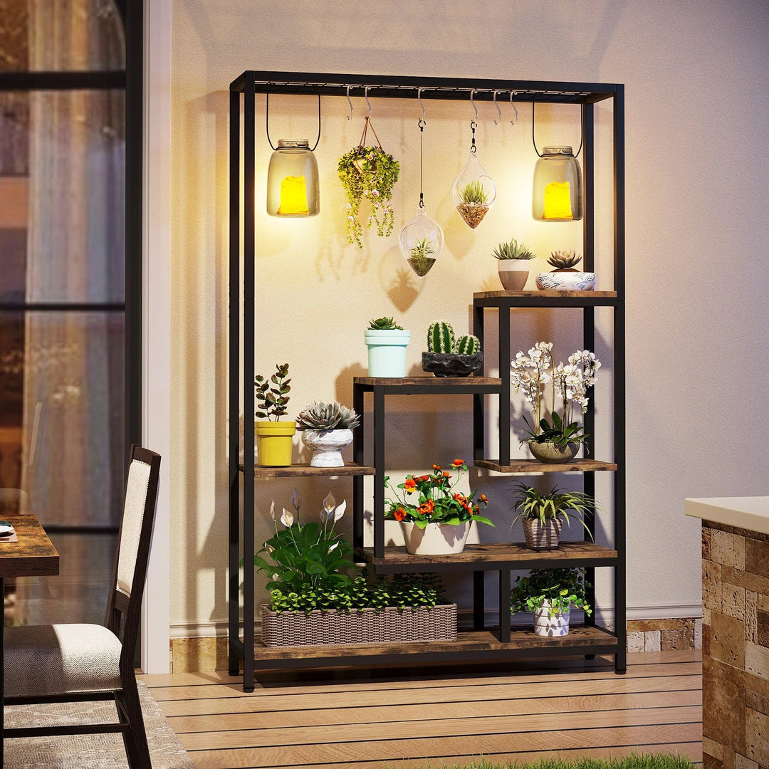 Toluta Bonsai Shelf with 6 S Hanging Hooks Bookcase Planter Rack Decor | Furniture | Waseeh Pakistan
