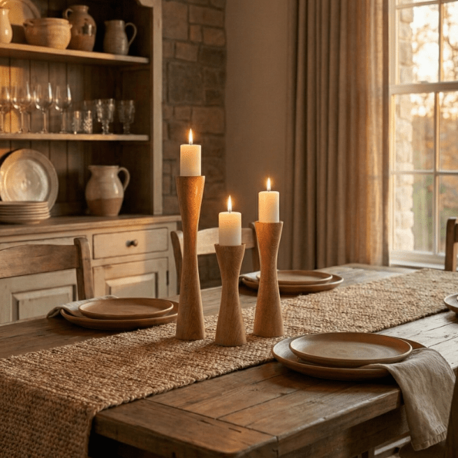 Triolaa Living Lounge Table Wooden Candle Holder Stand (Set of 3) | Furniture | Waseeh Pakistan
