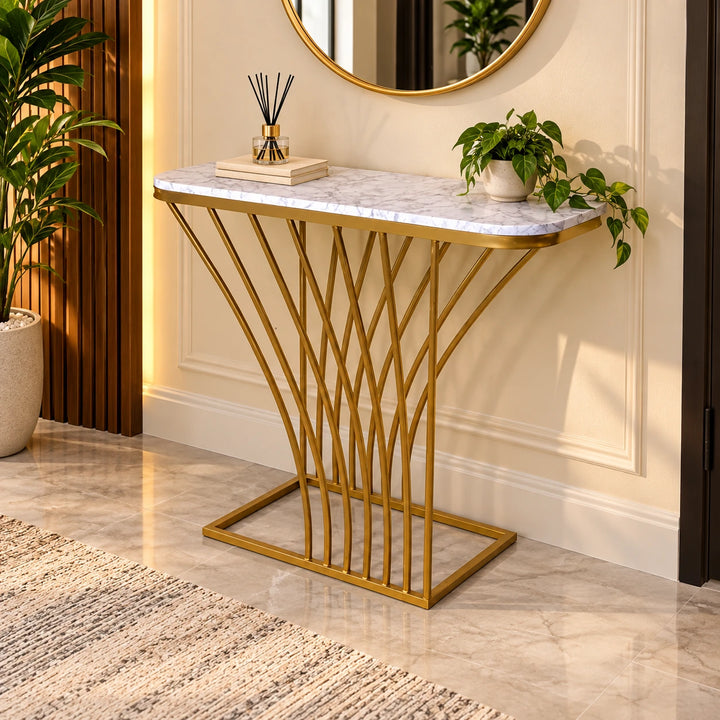 Varnish Entryway Lounge Living Room Console Table (Marble)
