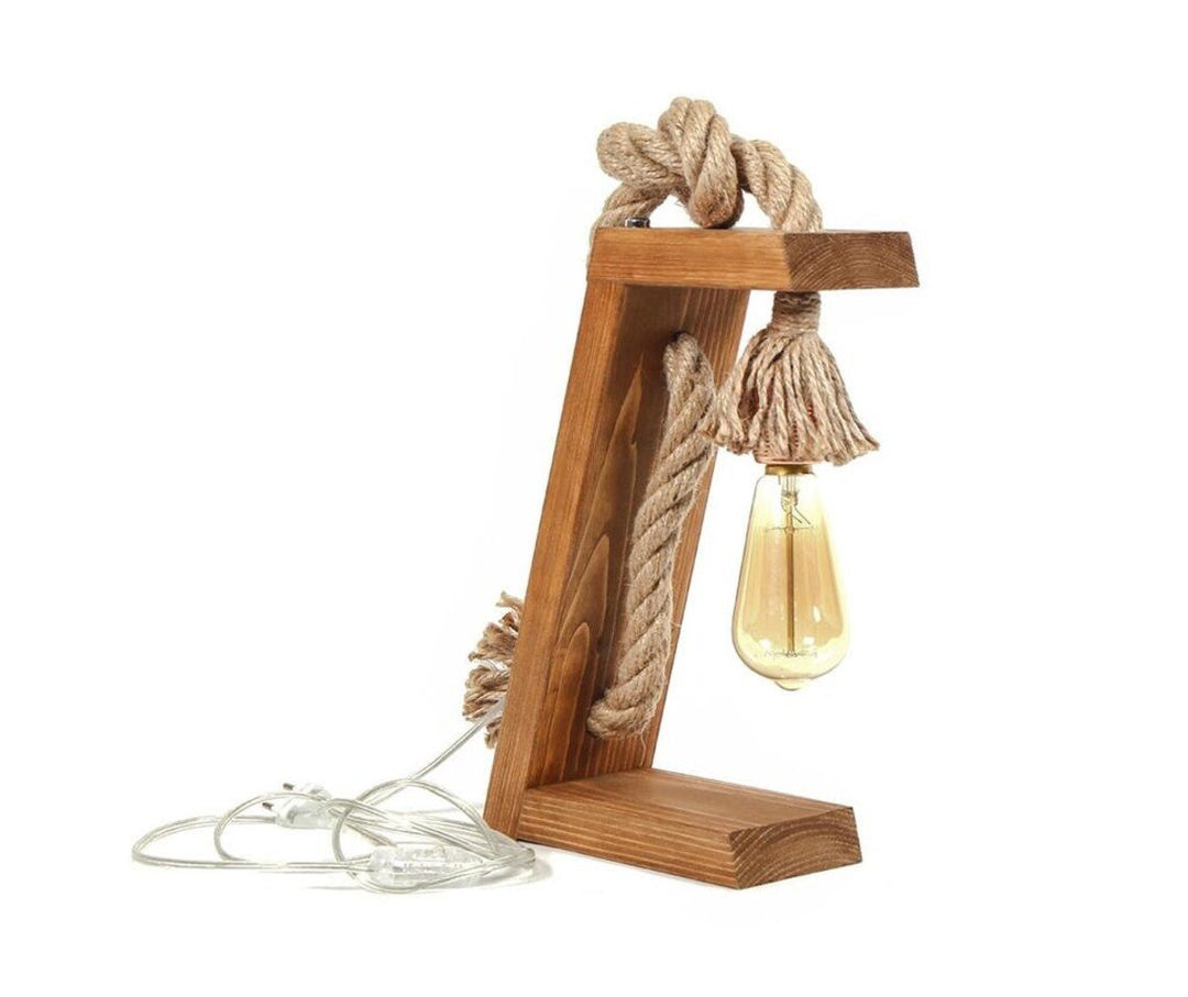Whiskey Stave Wooden Side Table Desk Rope Light Lamp | Not Sale FB | Waseeh Pakistan