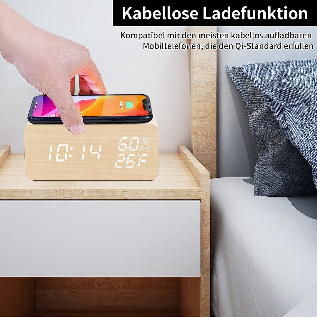 Wooden Digital Alarm Clock (Wireless Charging) | Home Décor | Waseeh Pakistan