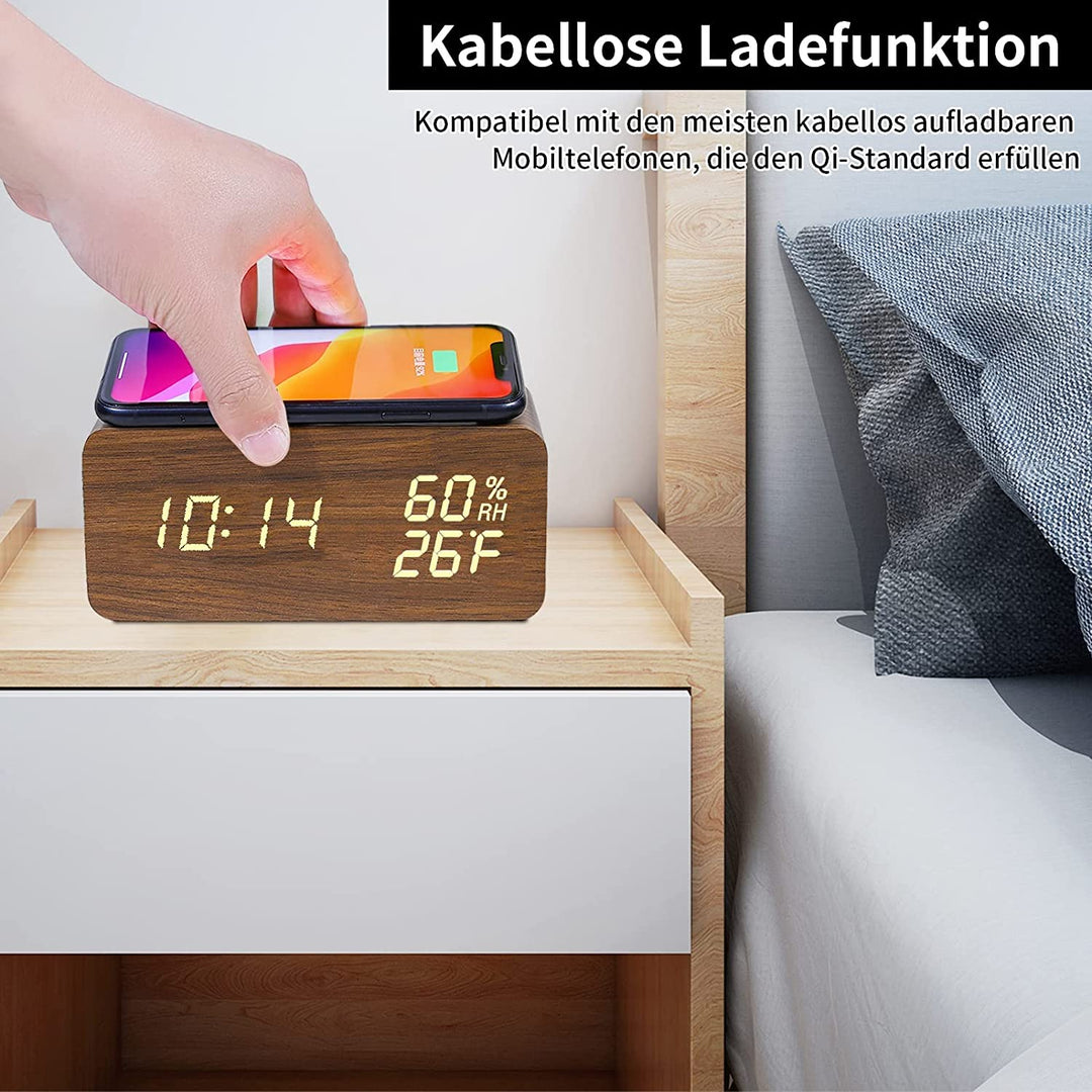 Wooden Digital Alarm Clock (Wireless Charging) | Home Décor | Waseeh Pakistan